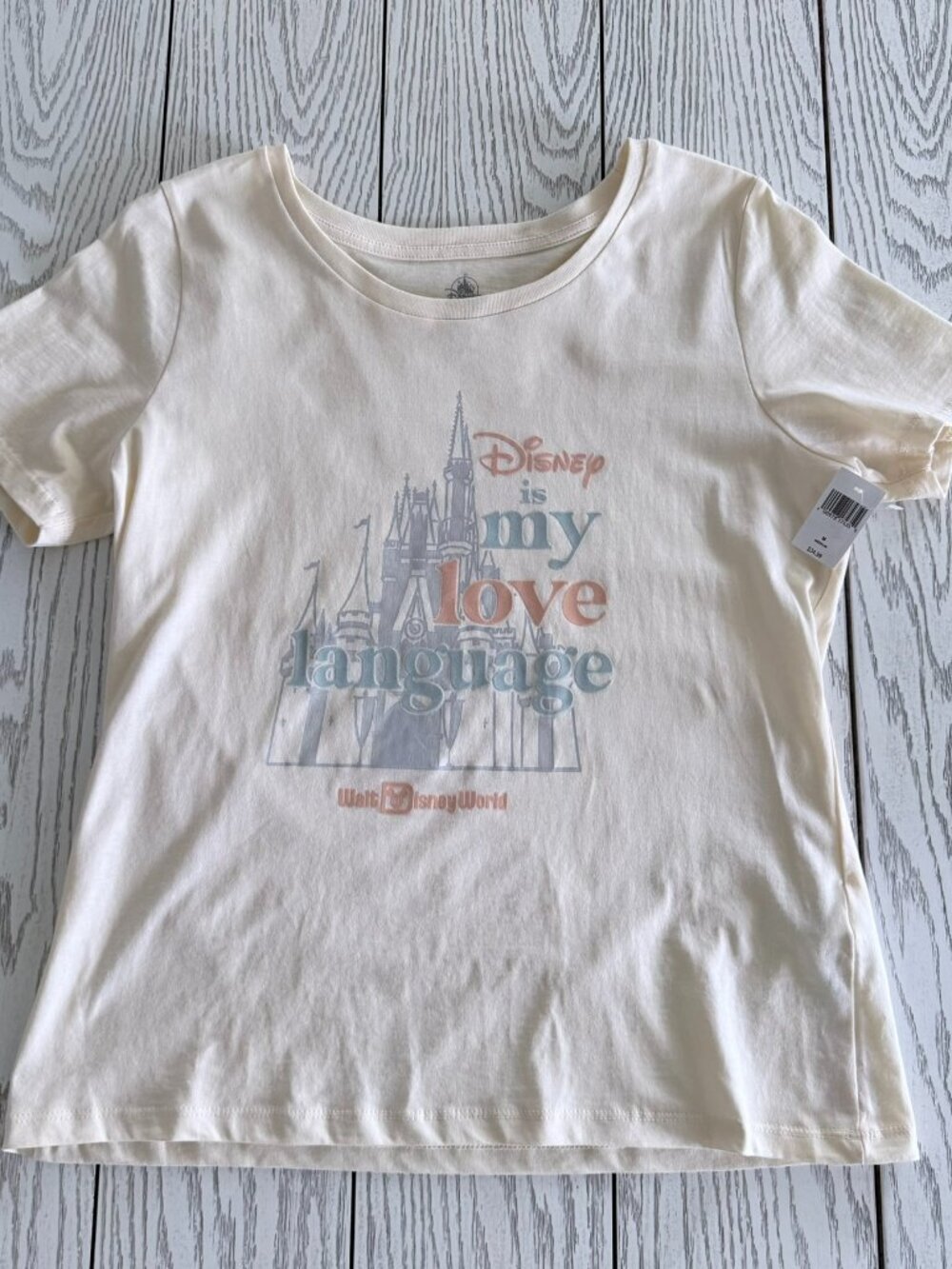 Disney is My Love Language Women's T-shirt Size M NWT Off-White Pastel